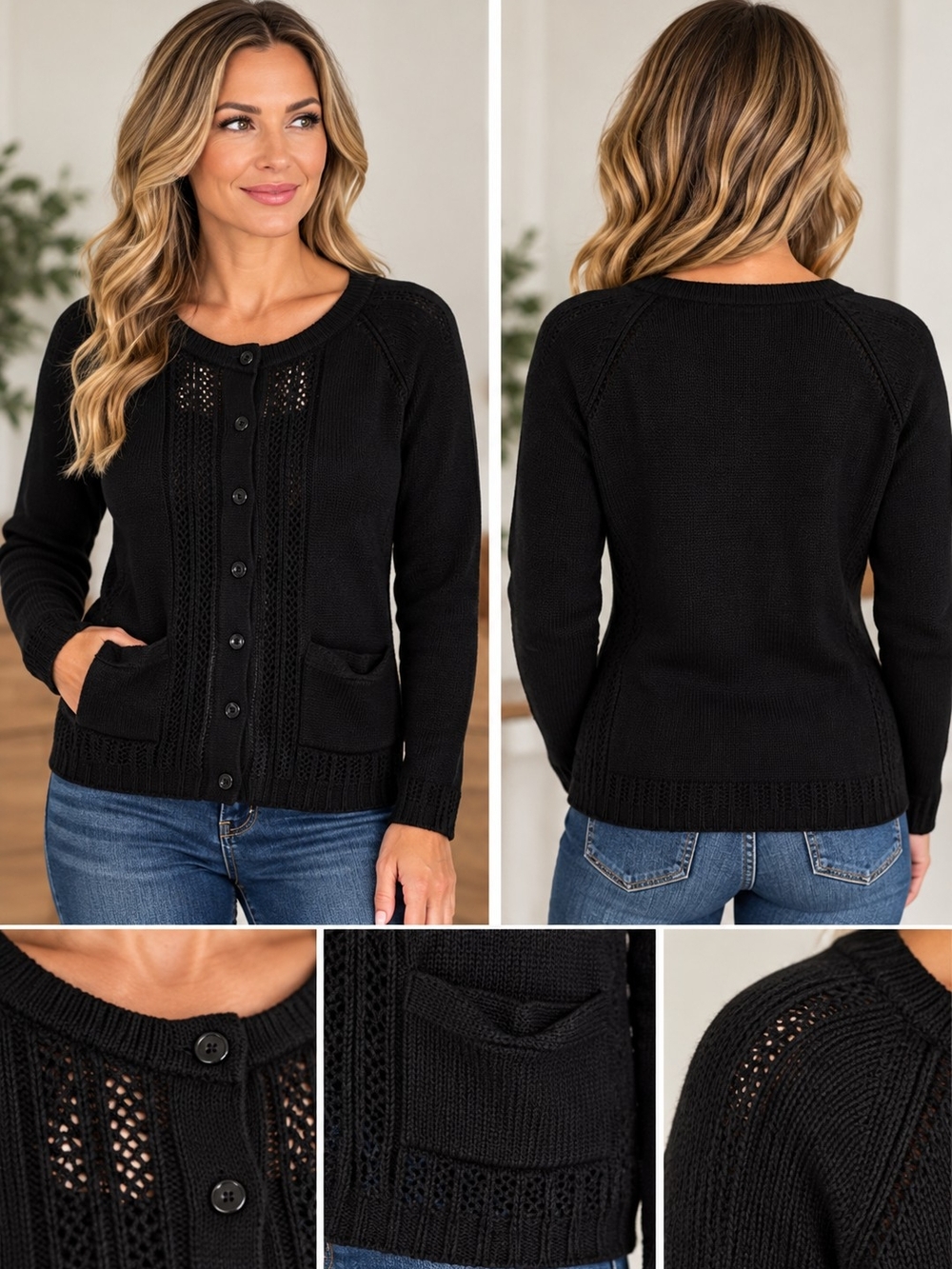 National Black Button Up Cardigan Size Large